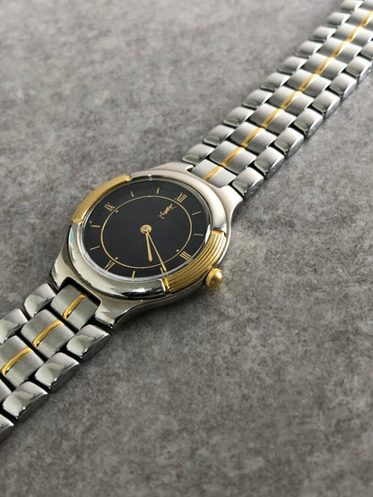 Yves Saint Laurent YSL Logo Quartz Watch Silver×Gold Vintage ymydvs