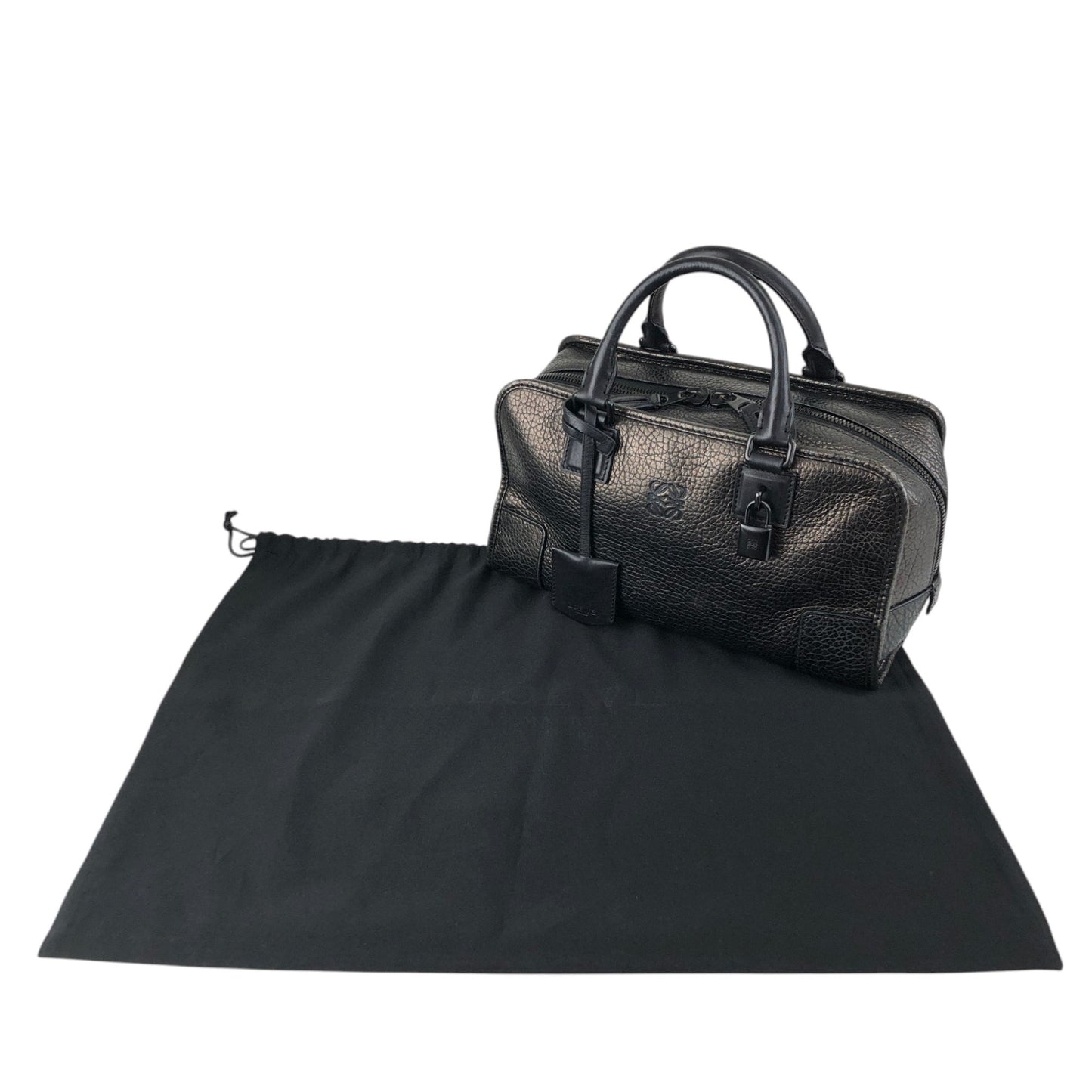LOEWE Amazona Anagram Small Boston bag Handbag Metallic Black Vintage zmwhrn