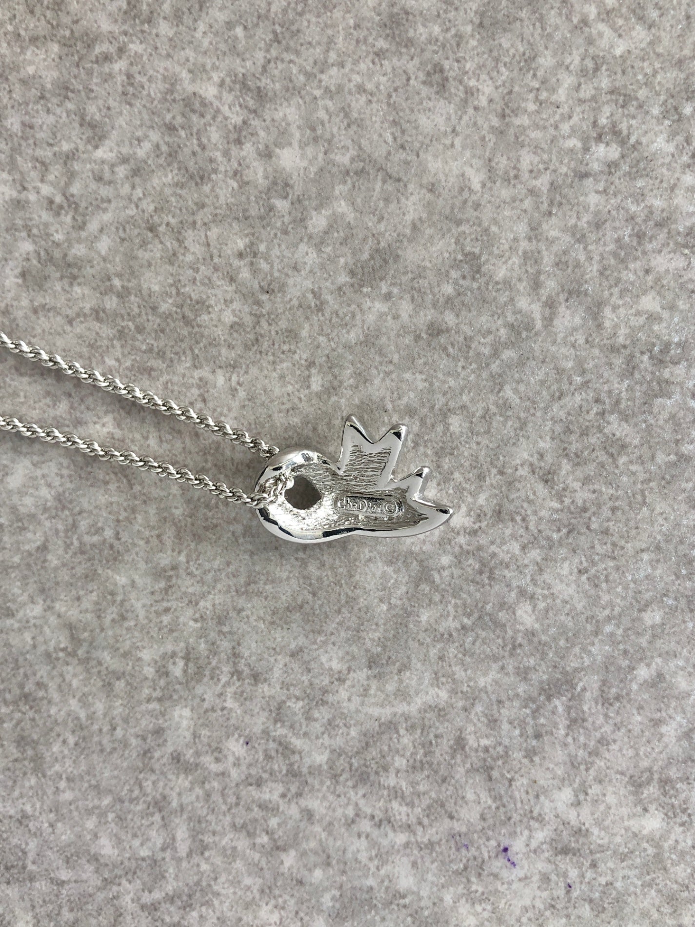 Christian Dior Ribbon Motif Rhinestone Necklace Silver Vintage 42u4s3