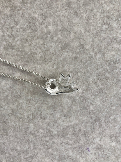 Christian Dior Ribbon Motif Rhinestone Necklace Silver Vintage 42u4s3