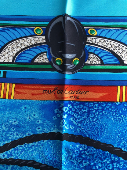 Cartier SILK Scarf Blue Vintage mpibp6