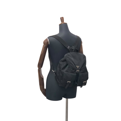 PRADA Triangle Logo Double Pocket Backpack Black Vintage 7hx8bf