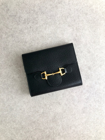 GUCCI Horse Bit Trifold Wallet Black Vintage xhjptb