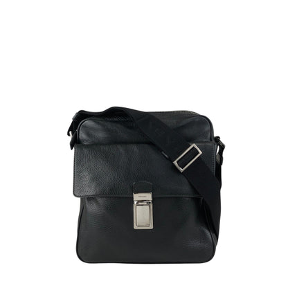 PRADA Triangle Logo Front Buckle Front Pocket Shoulder bag Black Vintage fg3jes