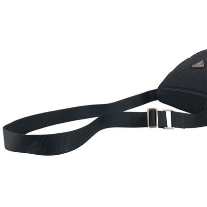 PRADA Triangle Logo Front Buckle Shoulder bag Black Vintage cxgmd6