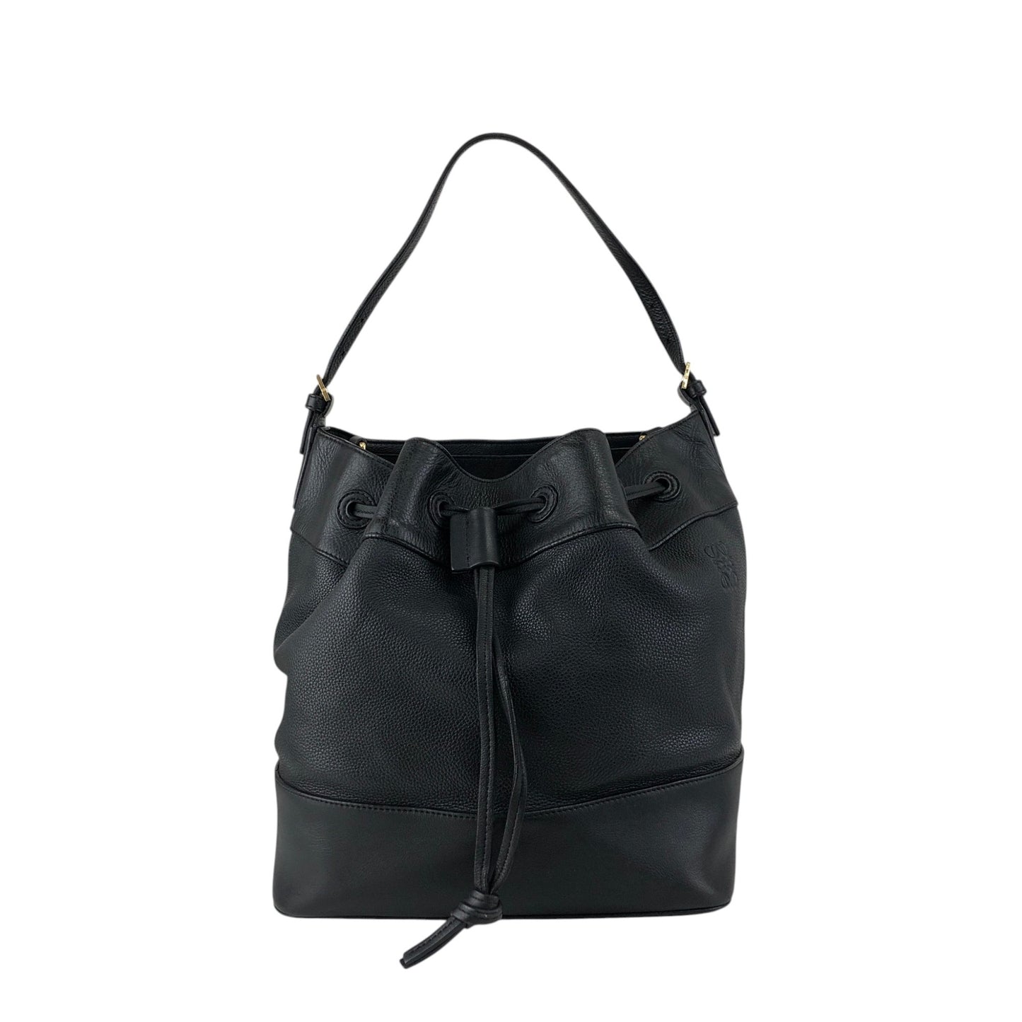 LOEWE Anagram Drawstring Shoulder bag Black Vintage kwnn6u