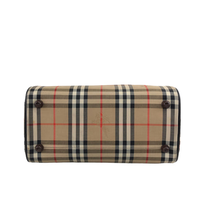 BURBERRY Classic Check Logo Canvas Leather Handbag Boston bag Beige×Brown Vintage 4b8ige