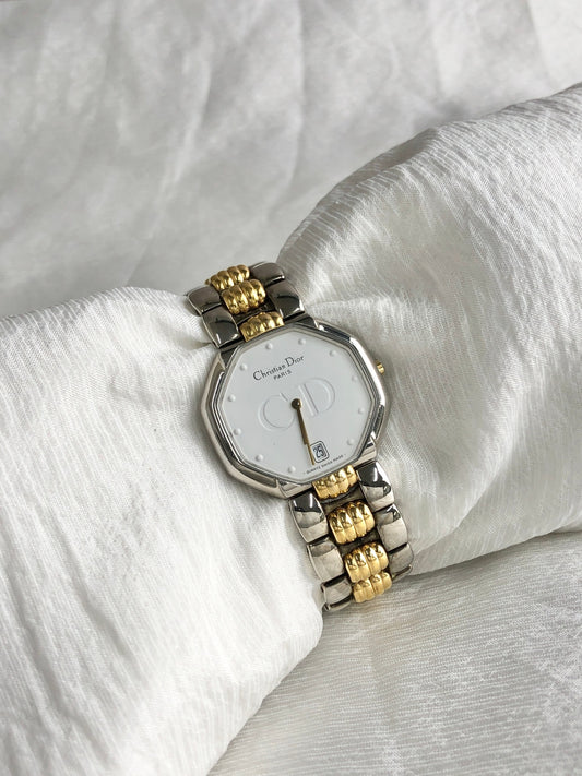 Christian Dior Octagon Watch Silver×Gold Vintage enrkhj