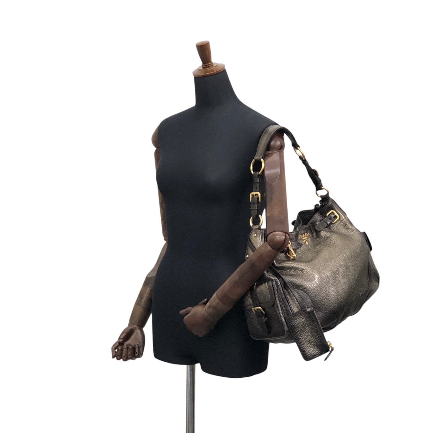 PRADA Logo Side Pocket Two-way Handbag Shoulder bag Bronze Vintage fiftw3