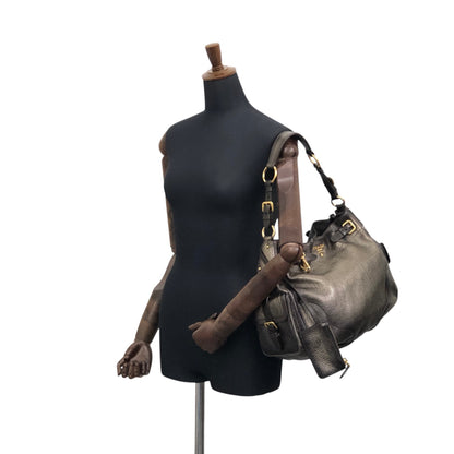 PRADA Logo Side Pocket Two-way Handbag Shoulder bag Bronze Vintage fiftw3