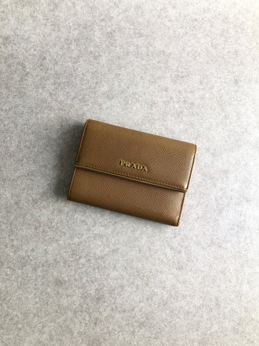 PRADA Logo Folded Wallet Brown Vintage 48t4w4