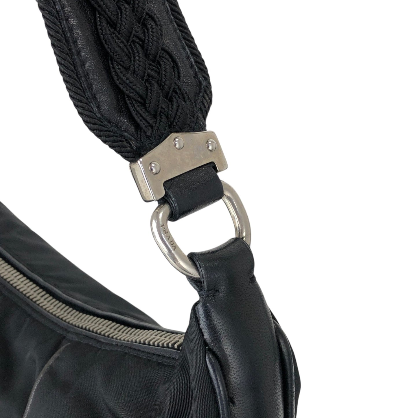 PRADA Tessuto Triangle Logo Shoulder bag Hobobag Black Vintage hub83u