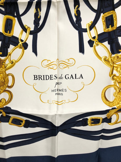 HERMES Scarf Blue×White Silk100％ Vintage izheks