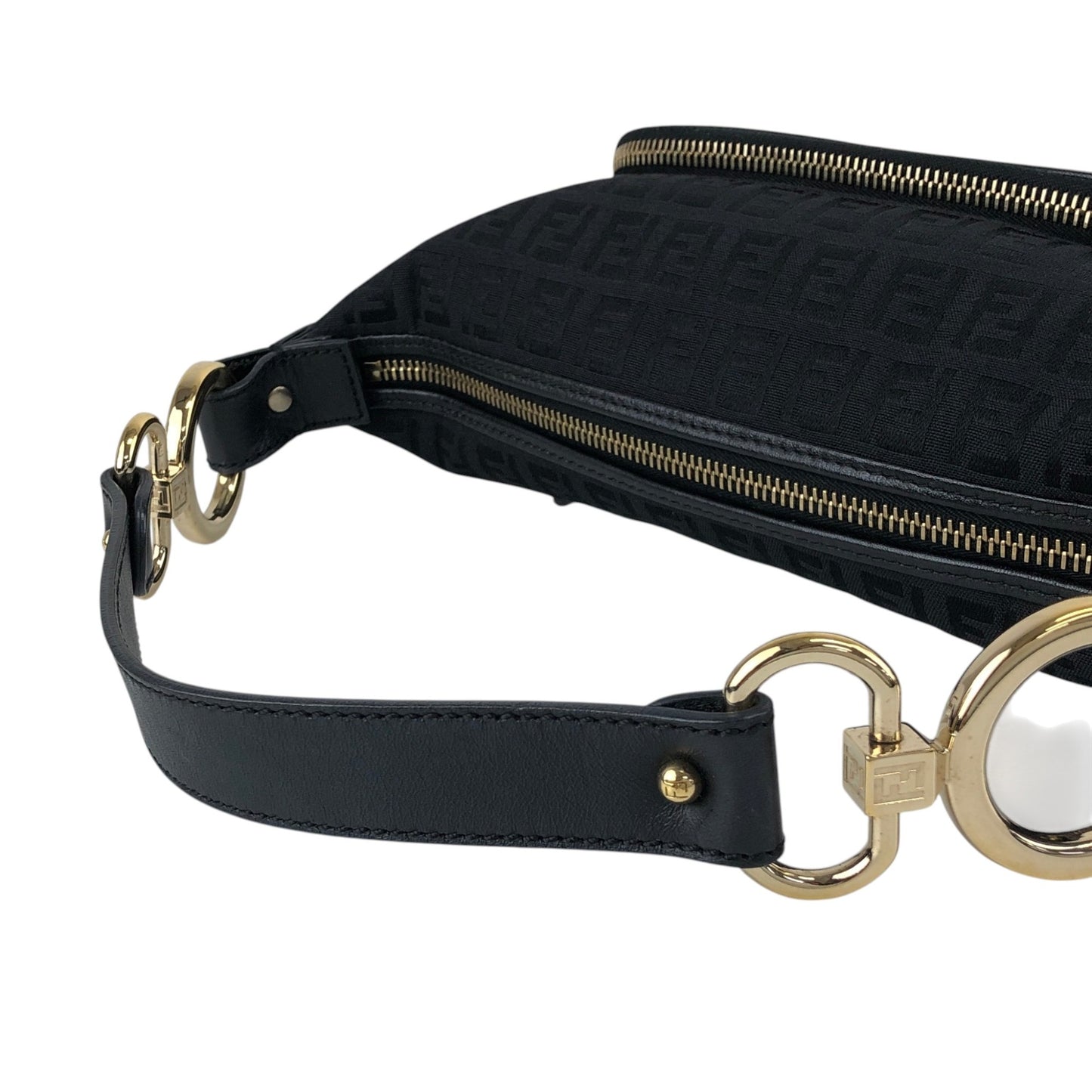 FENDI Zucca Logo Charm Shoulder bag Black Vintage j5ktnr
