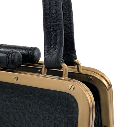 PRADA Triangle Logo Metal Closure Handbag Black Vintage epwvbd