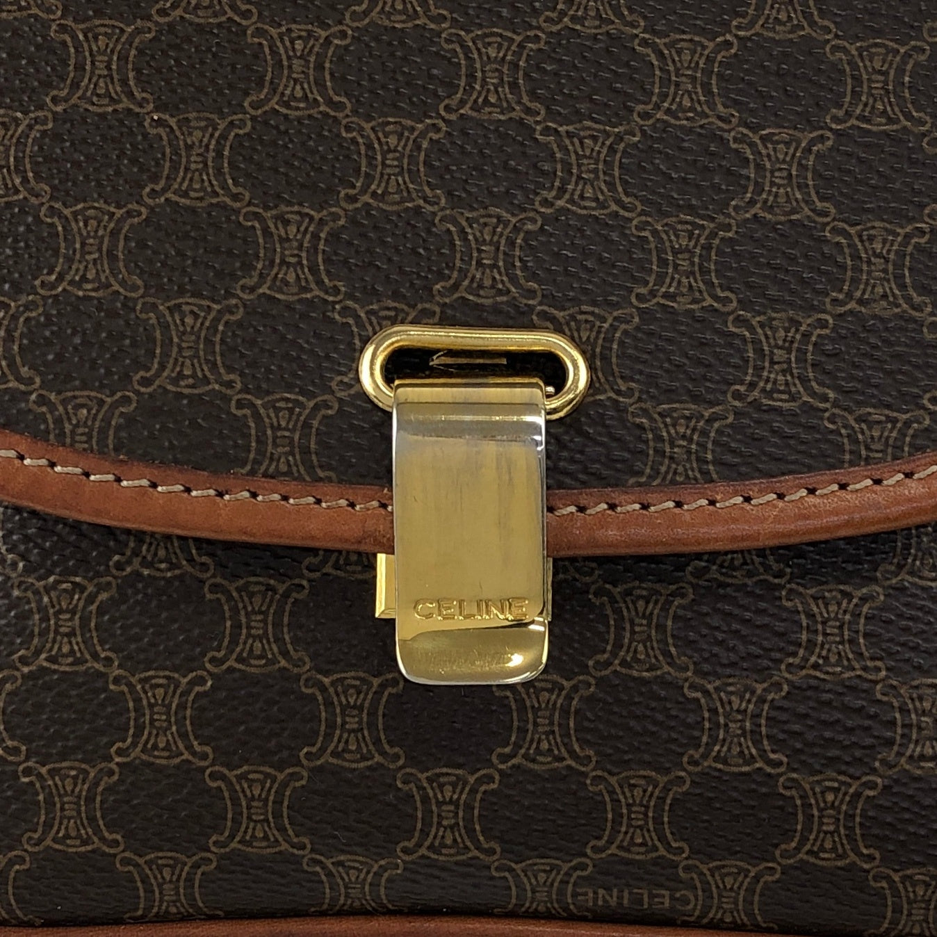 CELINE Macadam Logo Shoulder bag Brown Vintage ajpy3m