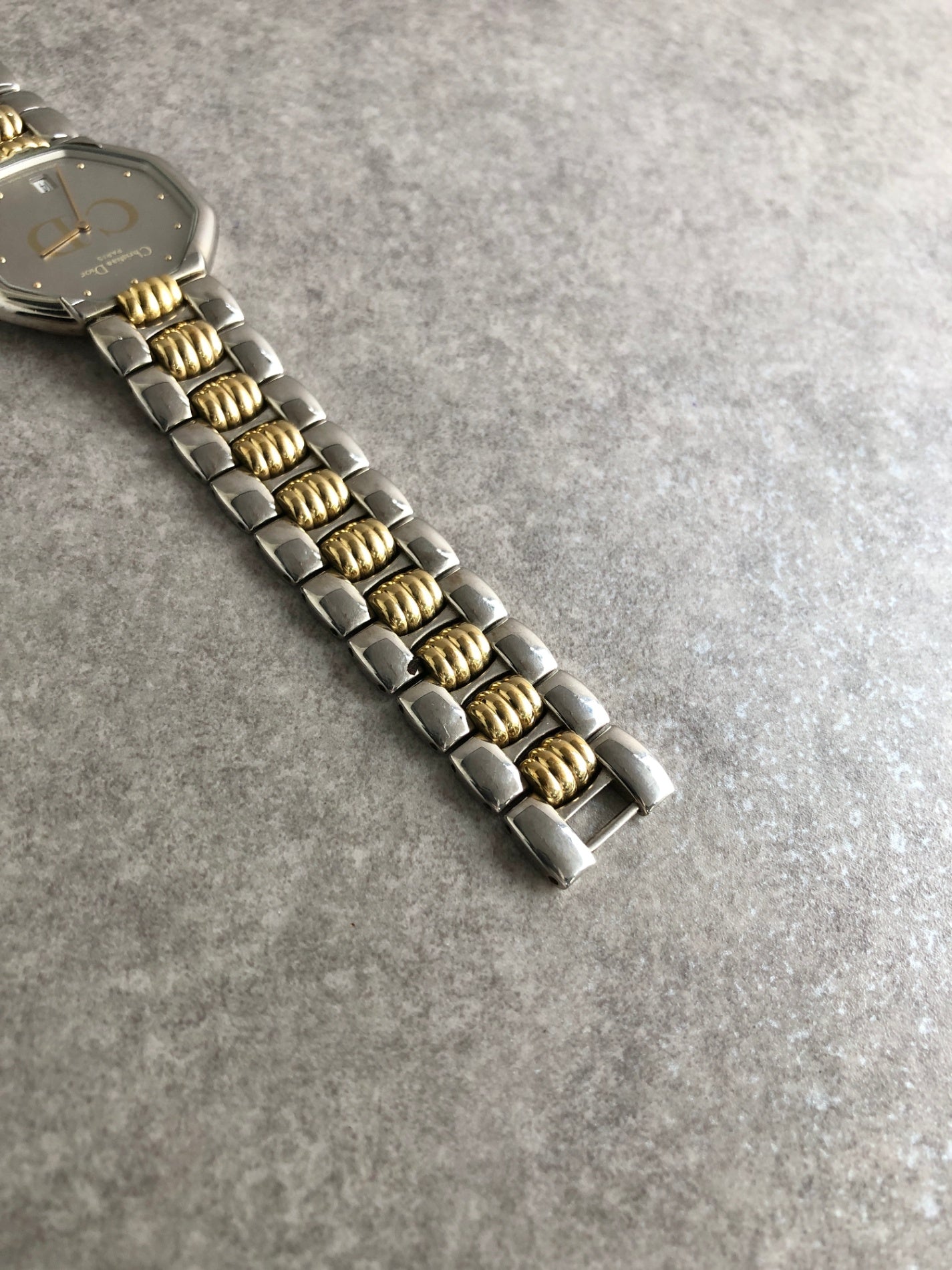 Christian Dior CD Logo Octagon Quartz Watch Silver×Gold Vintage evzwxv
