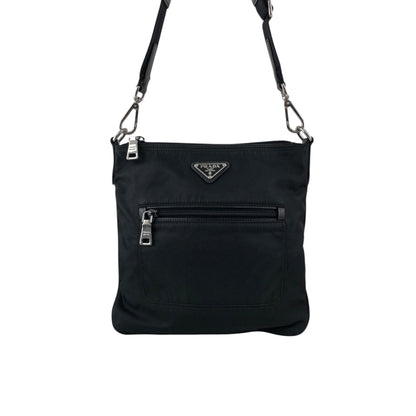 PRADA Tessuto Triangle Logo Front Pocket  Shoulder bag Black Vintage viexpn