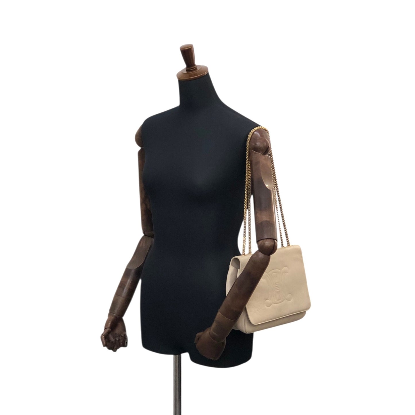 CELINE Triomphe Chain Shoulder bag Beige Vintage em4s7t