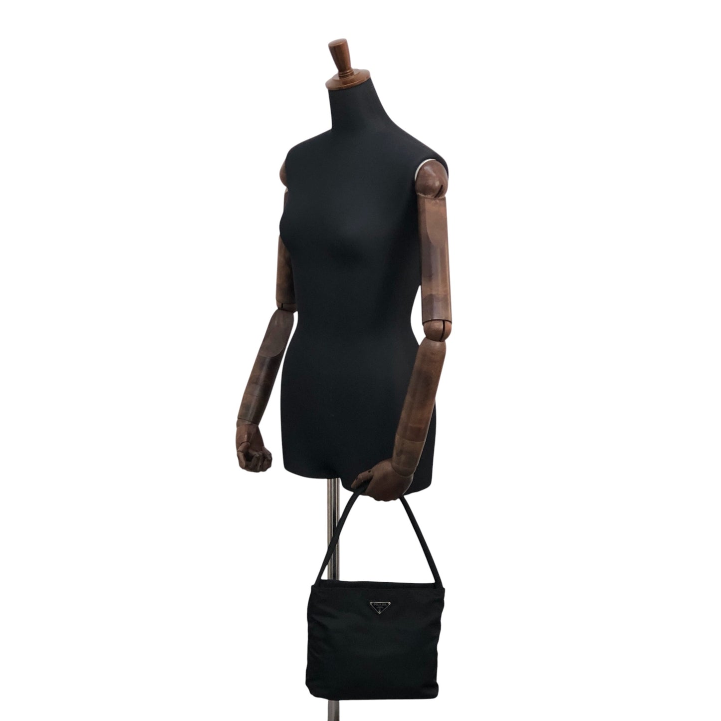 PRADA Tessuto Triangle Logo Handbag Black Vintage niprvk