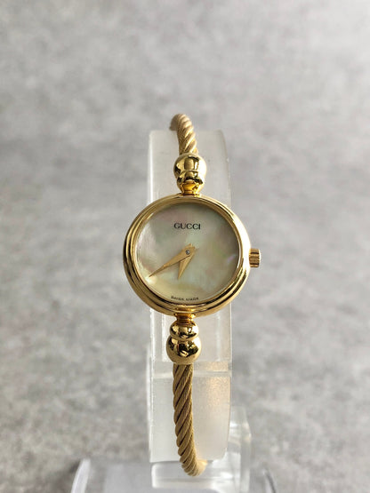 GUCCI Logo Bangle Quartz Watch Gold 2700L.2.L Vintage ssija3