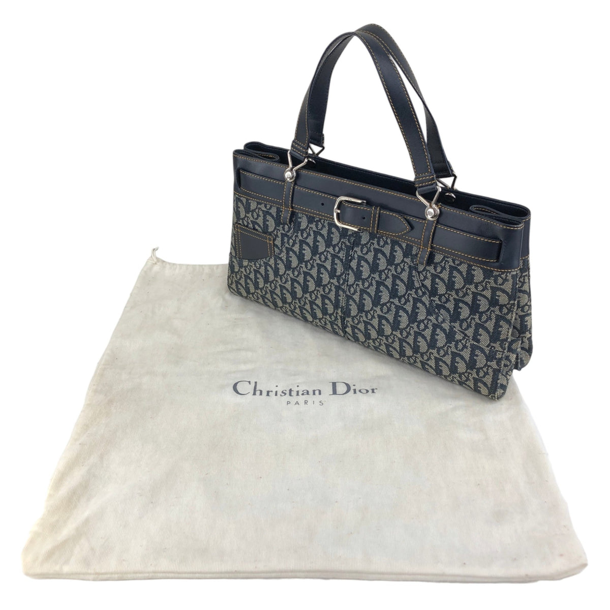 Christian Dior Trotter Front Buckle Handbag Navy Vintage nk2ius
