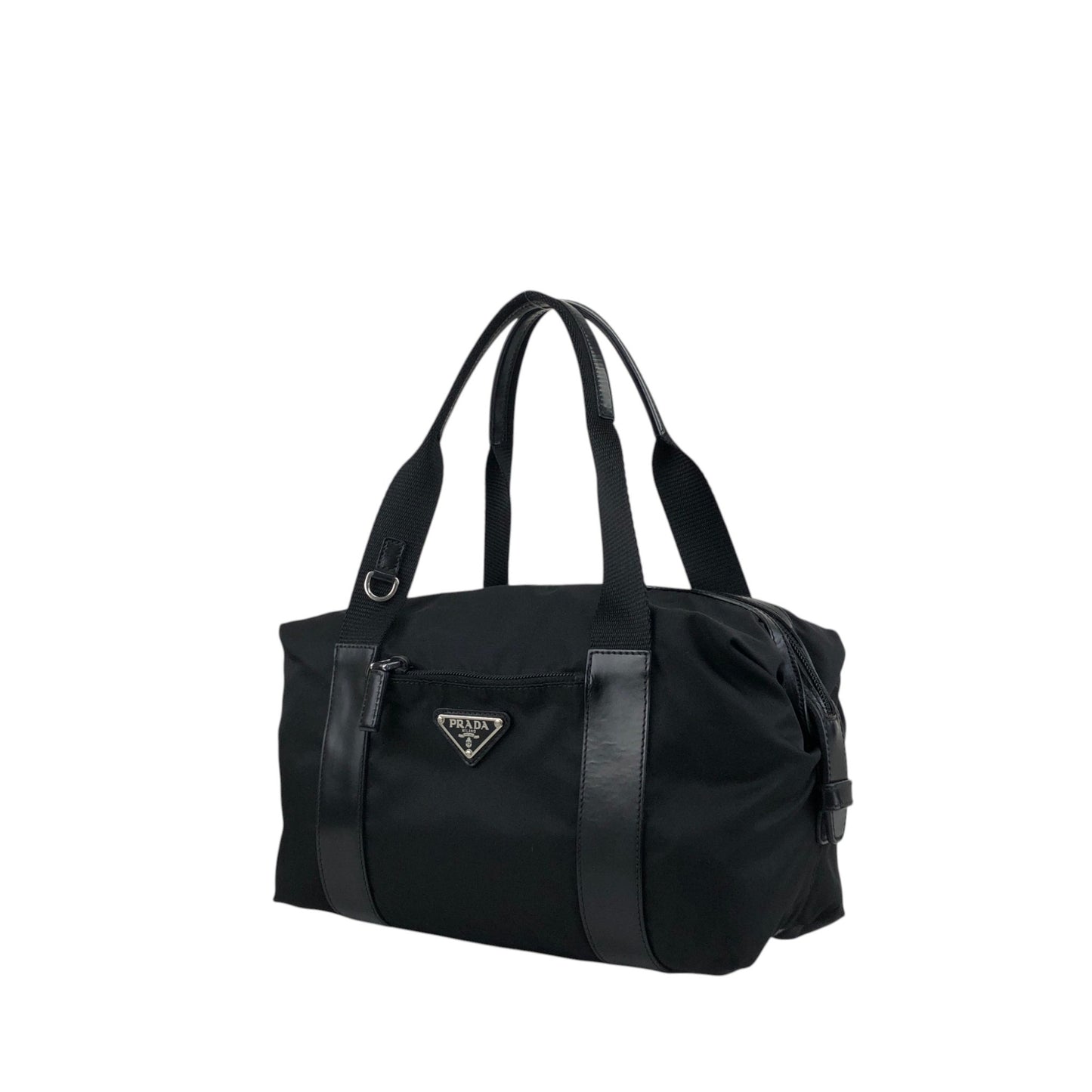 PRADA Tessuto Triangle Logo Small Boston bag Handbag Black BR3697 Vintage ftdzu4