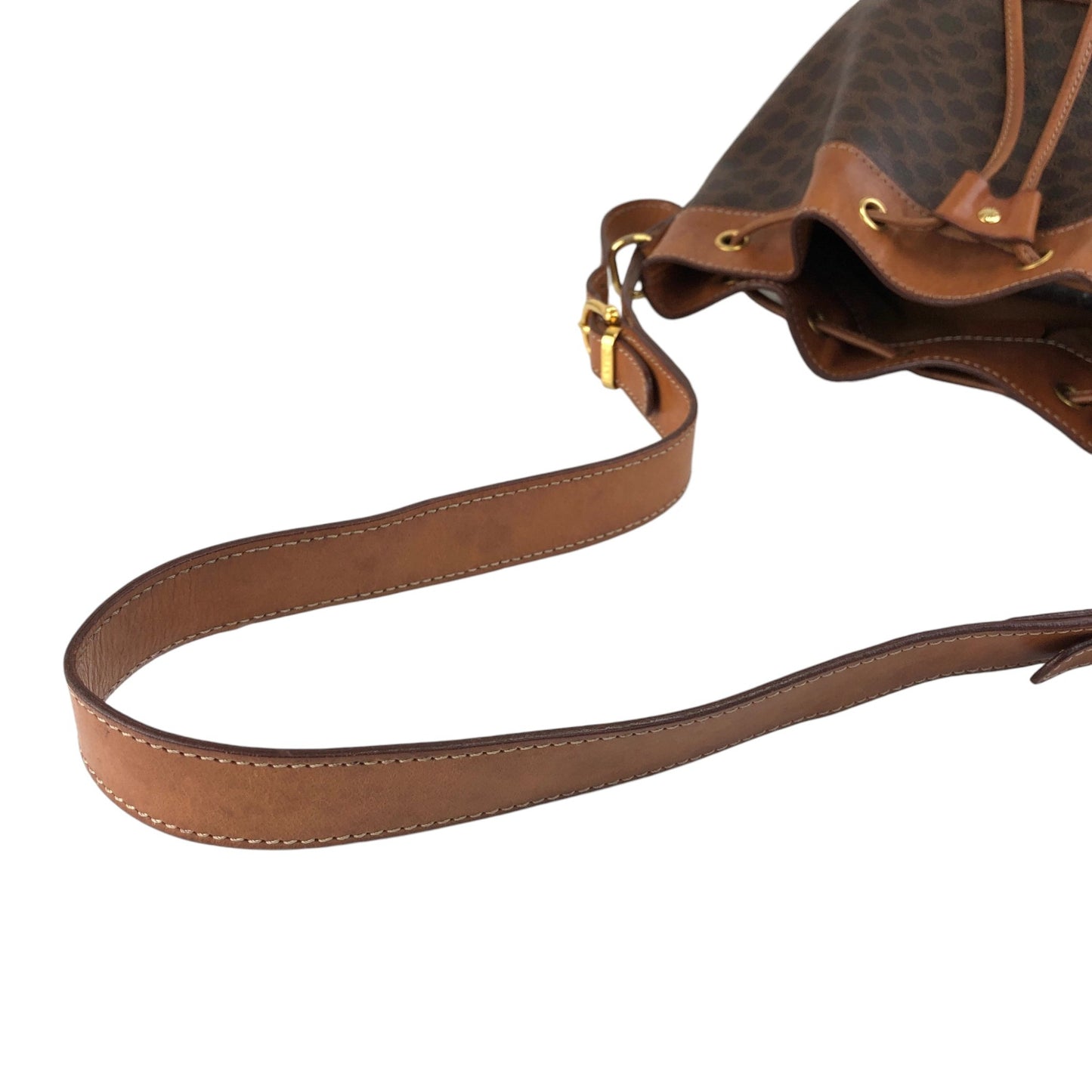 CELINE Macadam Blason Drawstring Shoulder bag Brown Vintage fmd3v6