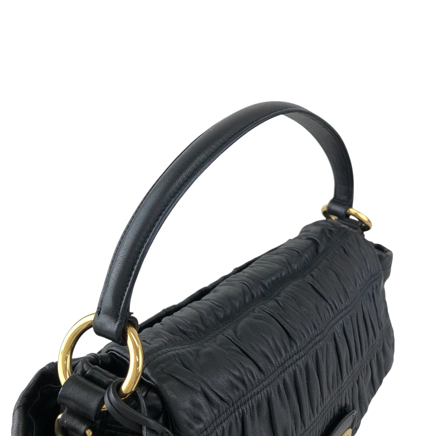 PRADA Logo Front Lock Two-way Handbag Shoulder bag Black Vintage zdrec3