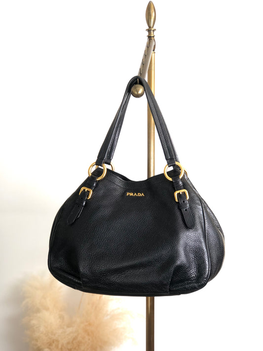 PRADA Logo Handbag Black BR4085 Vintage 3hvhgg