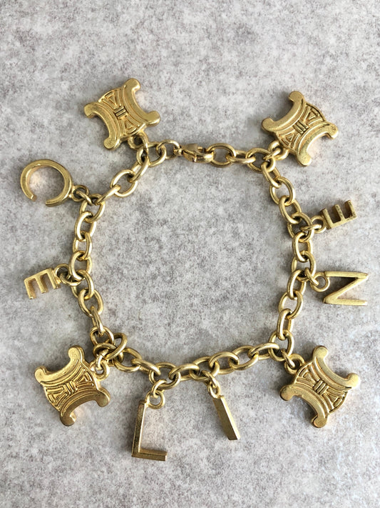 CELINE Blason Bracelet Gold Vintage 3zjt5y