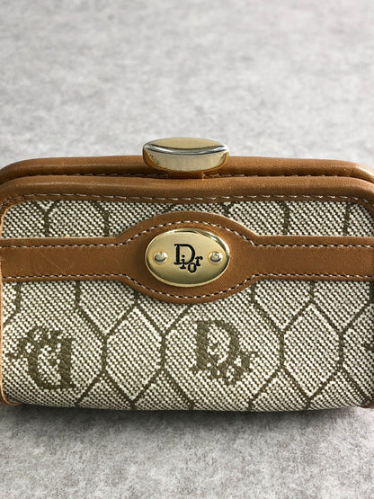 Christian Dior Honeycomb Pattern Metal Clasp Coin Purse Beige Vintage fcsm34