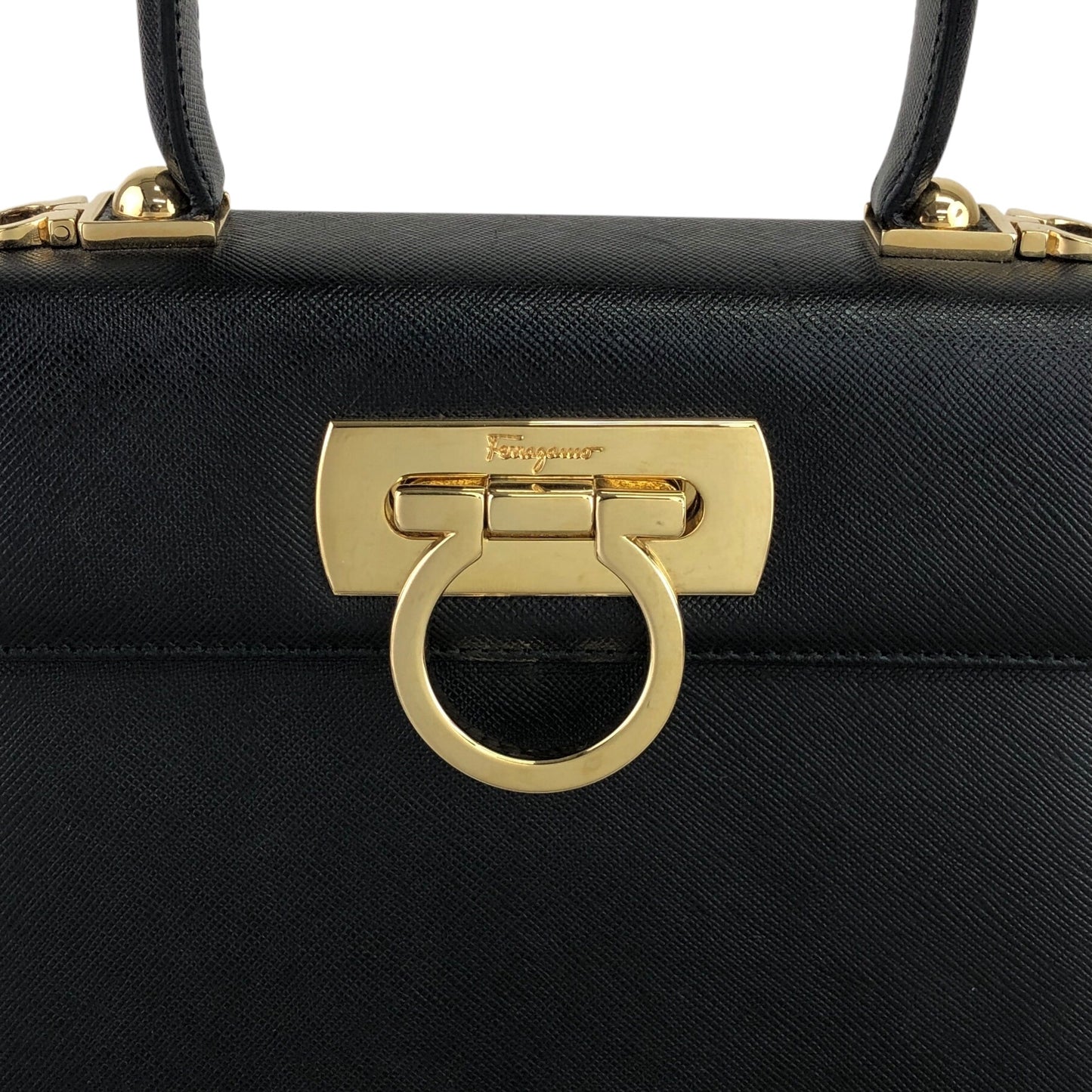 Salvatore Ferragamo Gancini Two-way Handbag Shoulder bag Black Vintage sncbxe