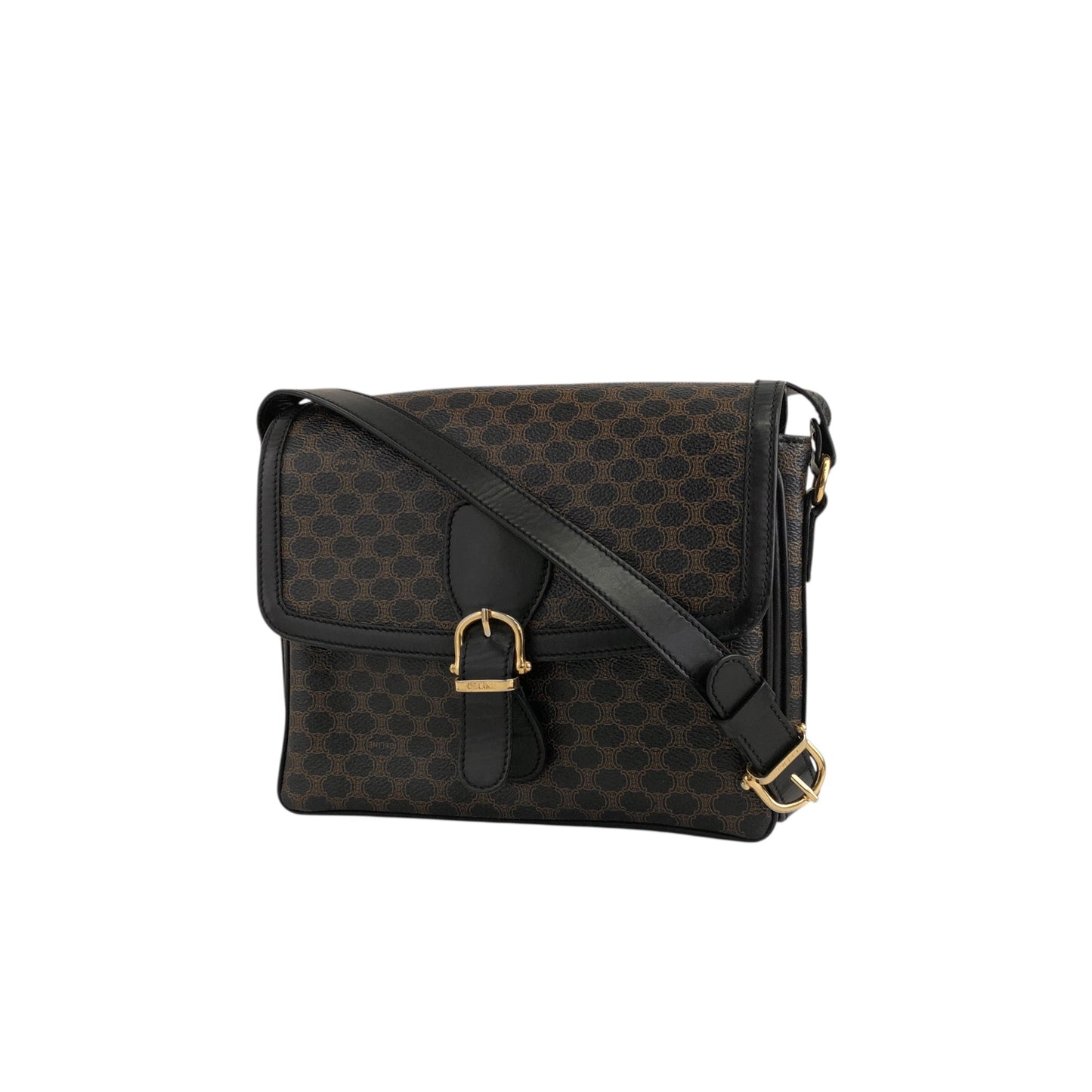 CELINE Macadam Front Buckle Shoulder bag Black Vintage 5wzcdj