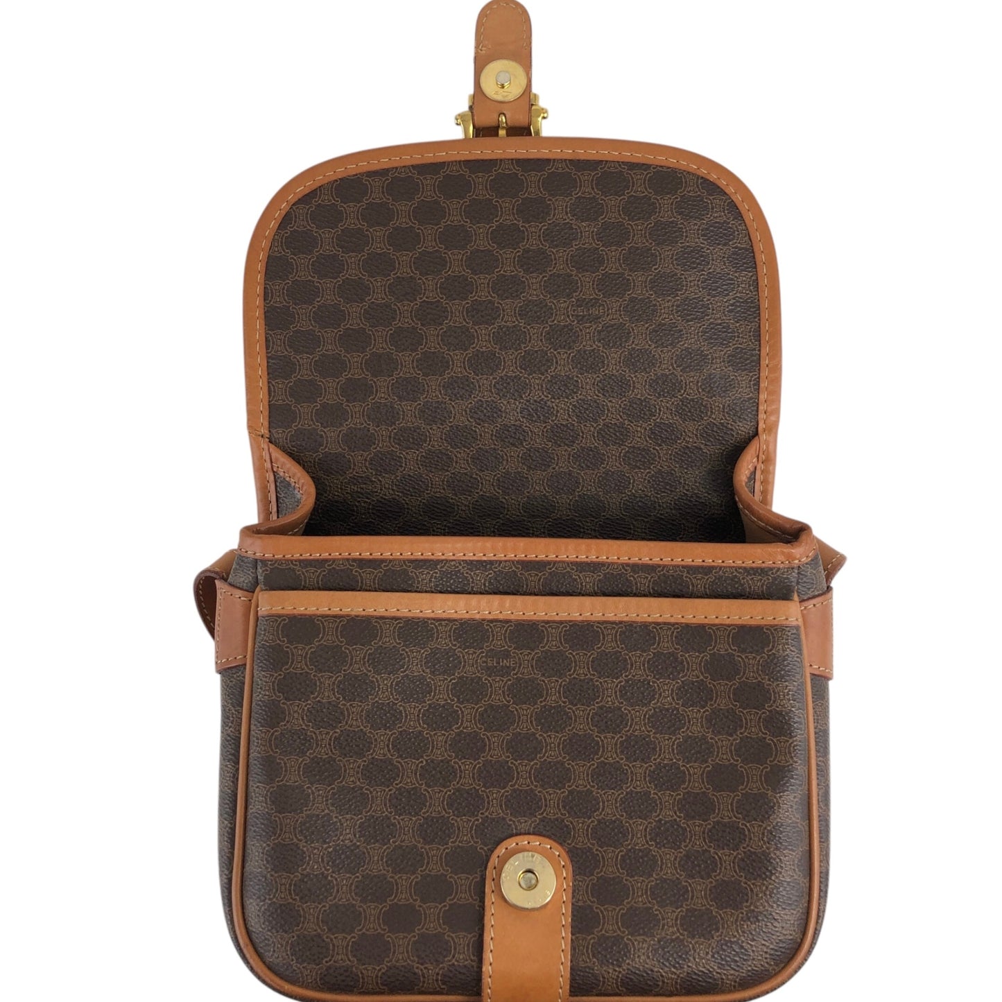 CELINE Macadam Blason Front Buckle Shoulder bag Brown Vintage z5ucpb