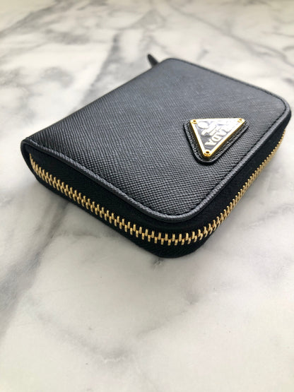 PRADA Triangle Logo Coin Purse Black Vintage d2ghy4