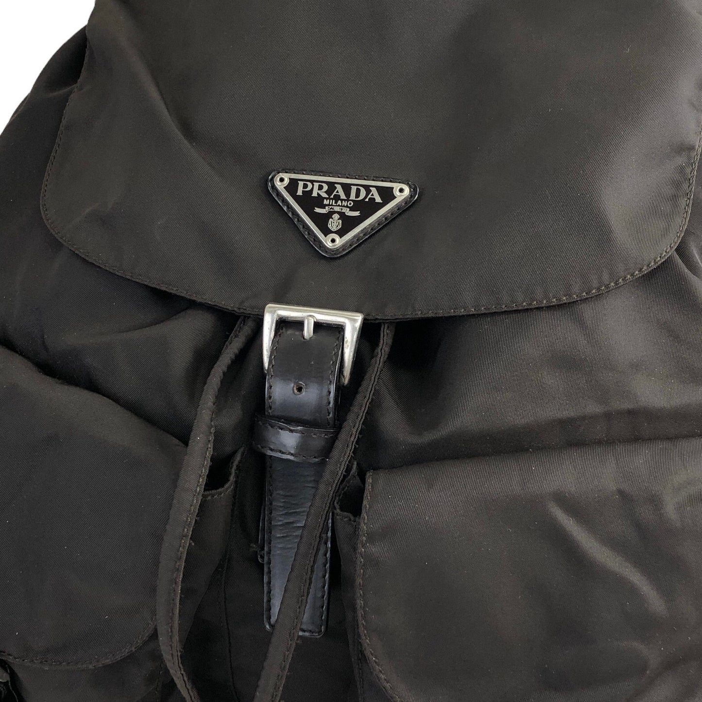 PRADA Triangle Logo Double Pocket Nylon Backpack Brown Vintage 8ye78x