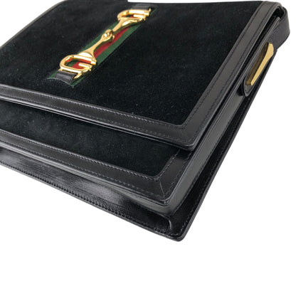 GUCCI Sherry Line Horse Bit Shoulder bag Black Vintage serjt6