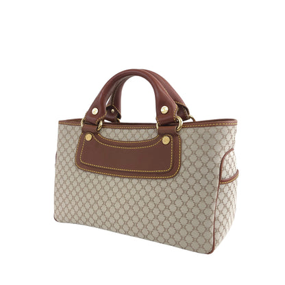 CELINE Macadam Canvas Leather Handbag Beige Vintage ybm6xd