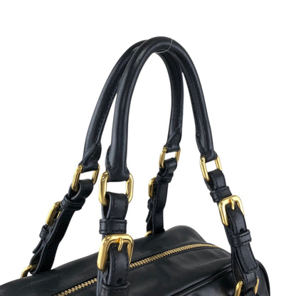 PRADA Logo Embossed Handbag Boston bag Black Vintage nfyku6