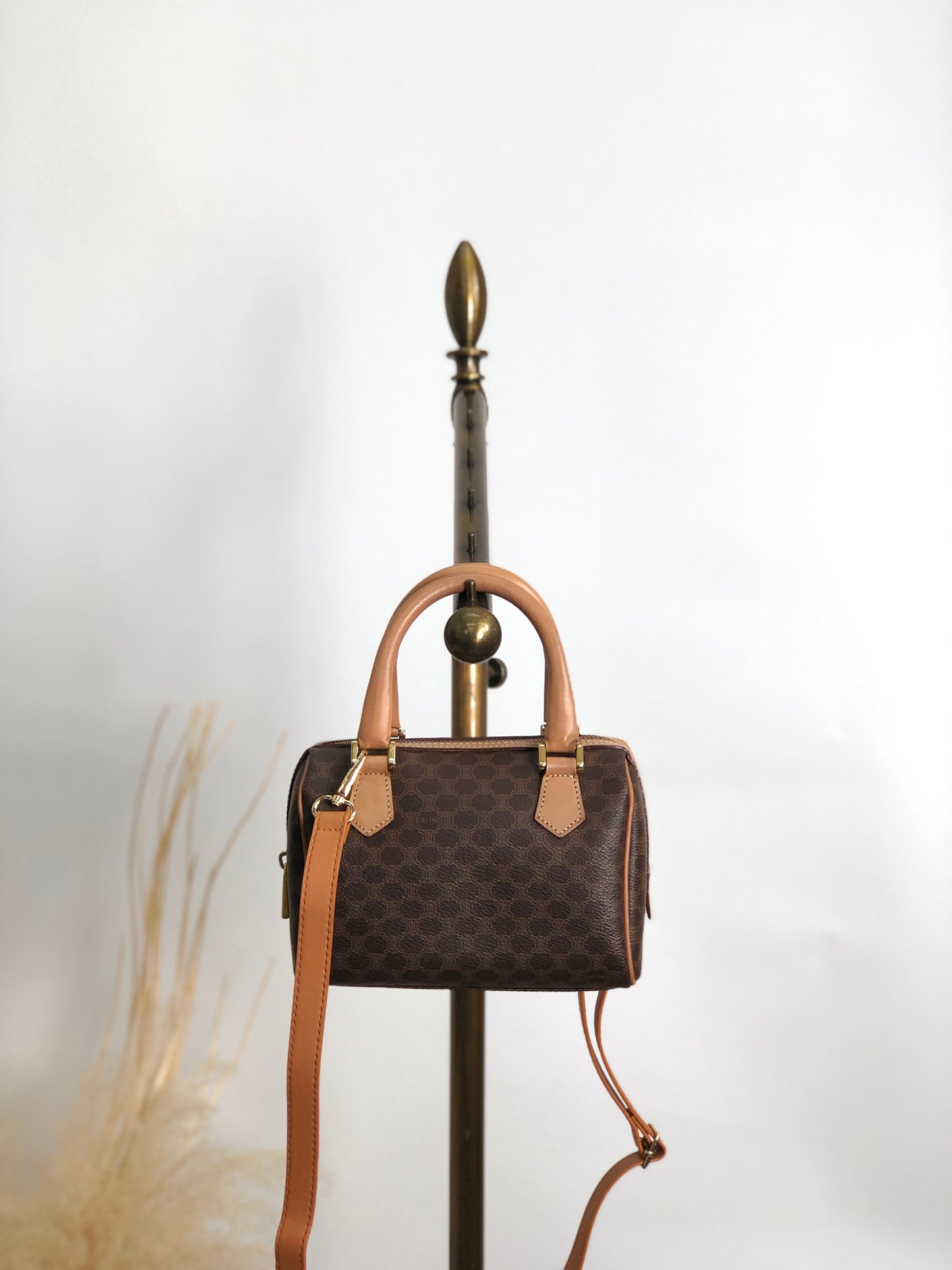 CELINE Macadam Two-way Handbag Shoulder bag Brown Vintage jjjan3