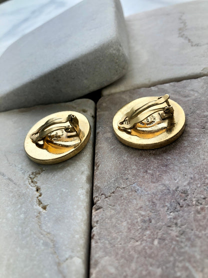 CELINE Circle Logo Earrings Gold×Black Vintage cezhd3