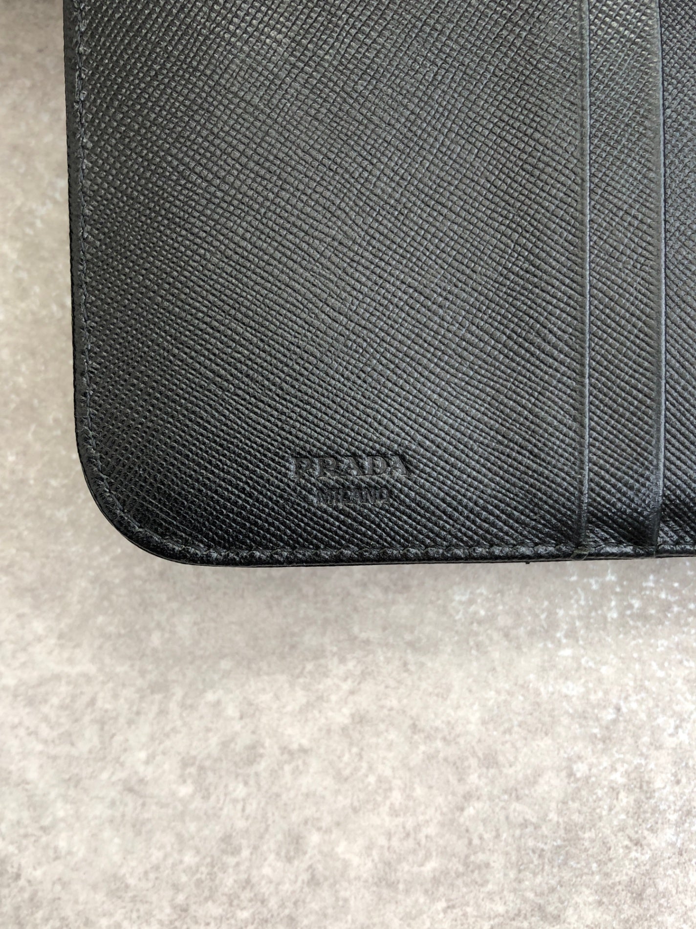 PRADA Triangle Logo Folded Wallet Black Vintage pjch8z