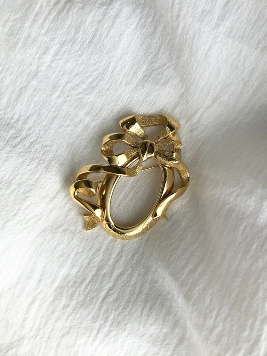 Christian Dior Ribbon Motif Brooch Gold Vintage 4uz386