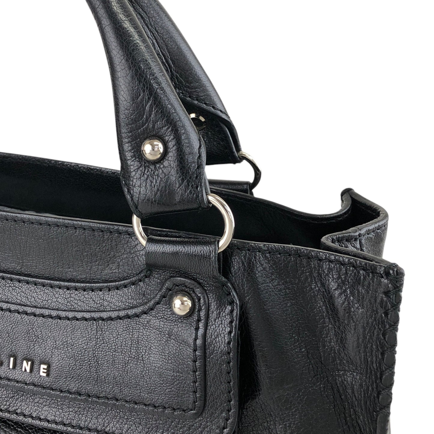 CELINE Logo Handbag Black Vintage p2zgdh