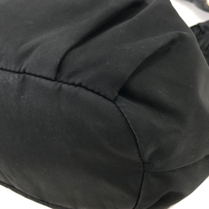 PRADA Logo Nylon Leather Shirring Handbag Black Vintage xwztuy