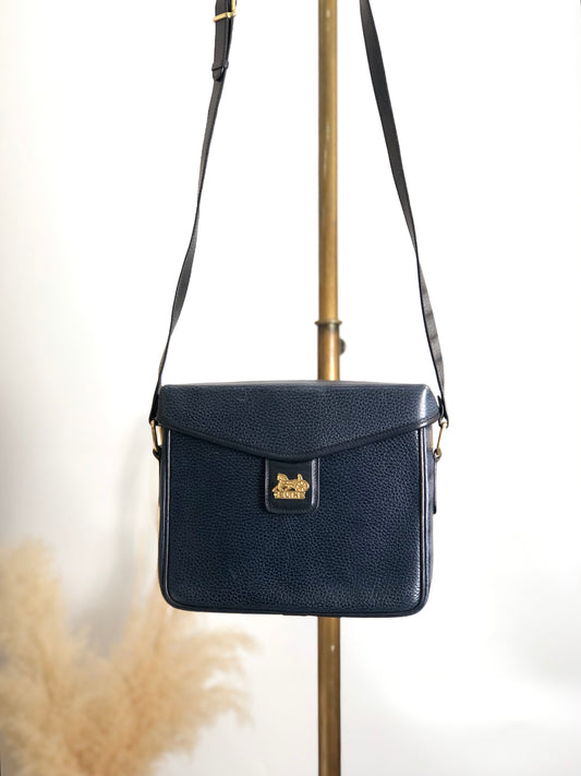 CELINE Horse Carriage Shoulder bag Navy Vintage ahfkd8