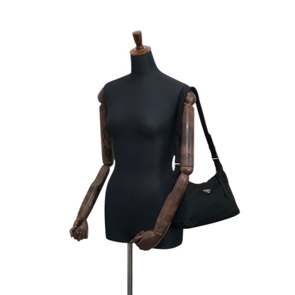 PRADA Tessuto Triangle Logo Shoulder bag Hobobag Black Vintage psffyn