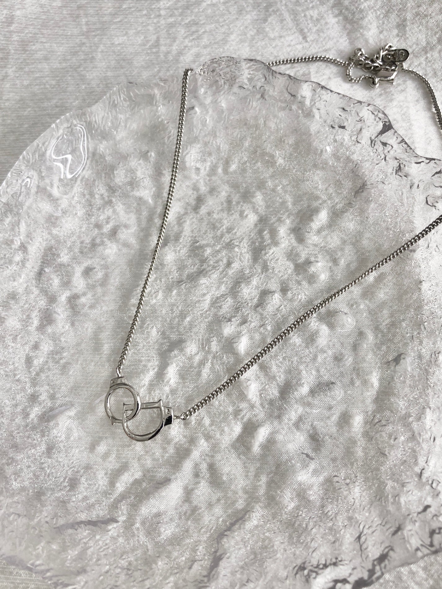 Christian Dior Handcuffs Motif Necklace Silver Vintage cnsnxp