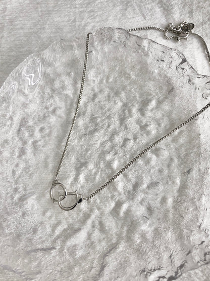 Christian Dior Handcuffs Motif Necklace Silver Vintage cnsnxp